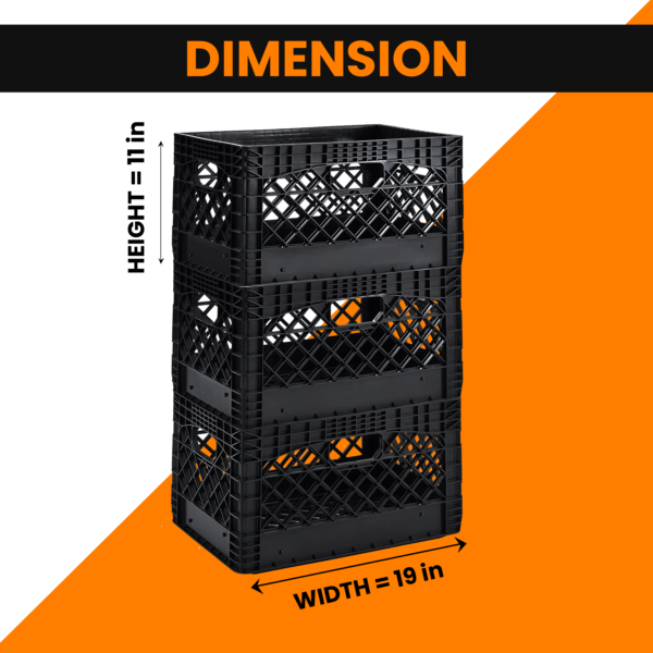 24 Quart 3 Pack Black Heavy Duty Rectangular Stackable Dairy Milk Crates, 11" Height, 19" Width - Image 3
