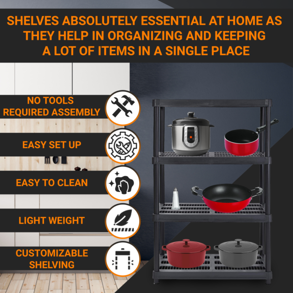 36"W x 24"D x 56"H Four-Shelf Resin Shelving, Black - Image 6