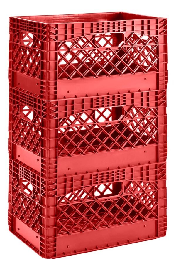 24 Quart 3 Pack Red Heavy Duty Rectangular Stackable Dairy Milk Crates