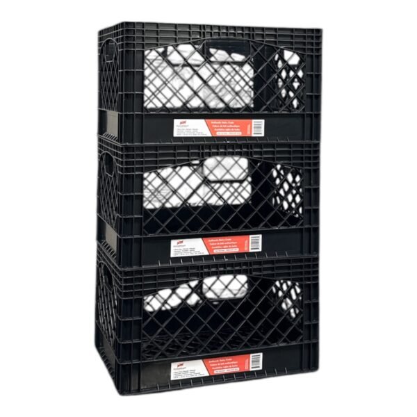 24 Quart 3 Pack Black Heavy Duty Rectangular Stackable Dairy Milk Crates, 11" Height, 19" Width