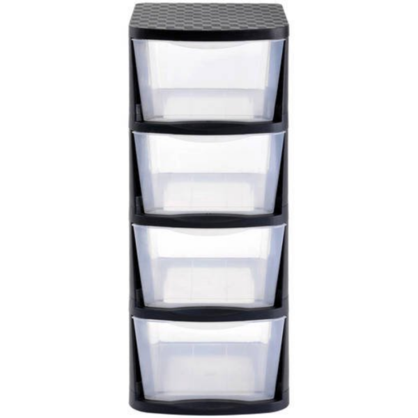 4 Drawer Storage Tower, Black Frame with Clear Drawers