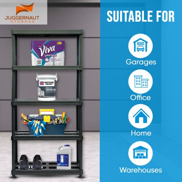 36"W x 24"D x 72"H Five-Shelf Resin Shelving, Black - Image 10