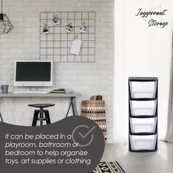 4 Drawer Storage Tower, Black Frame with Clear Drawers - Image 5