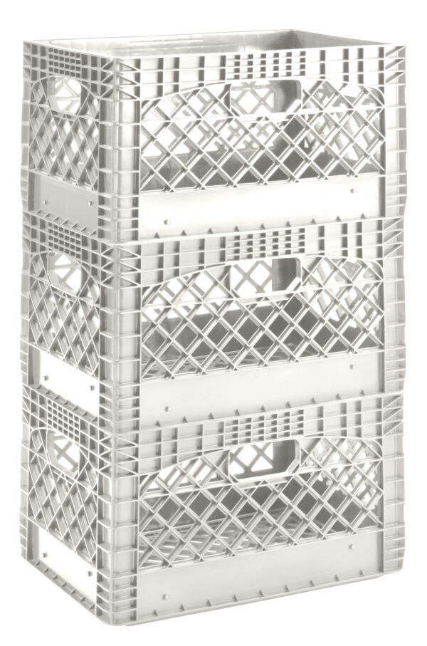 24 Quart 3 Pack white Heavy Duty Rectangular Stackable Dairy Milk Crates, 11" Height, 19" Width