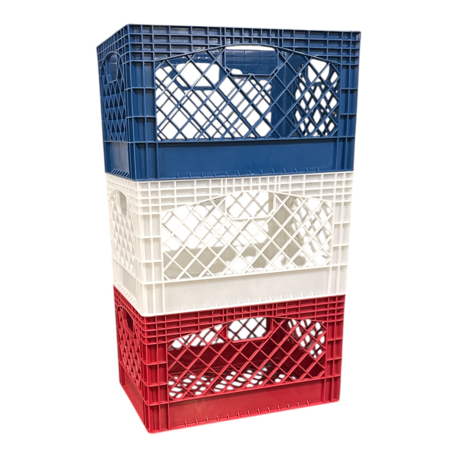 Juggernaut Storage Heavy Duty Plastic Storage Crates, USA Colors Red White Blue, 24 Quart